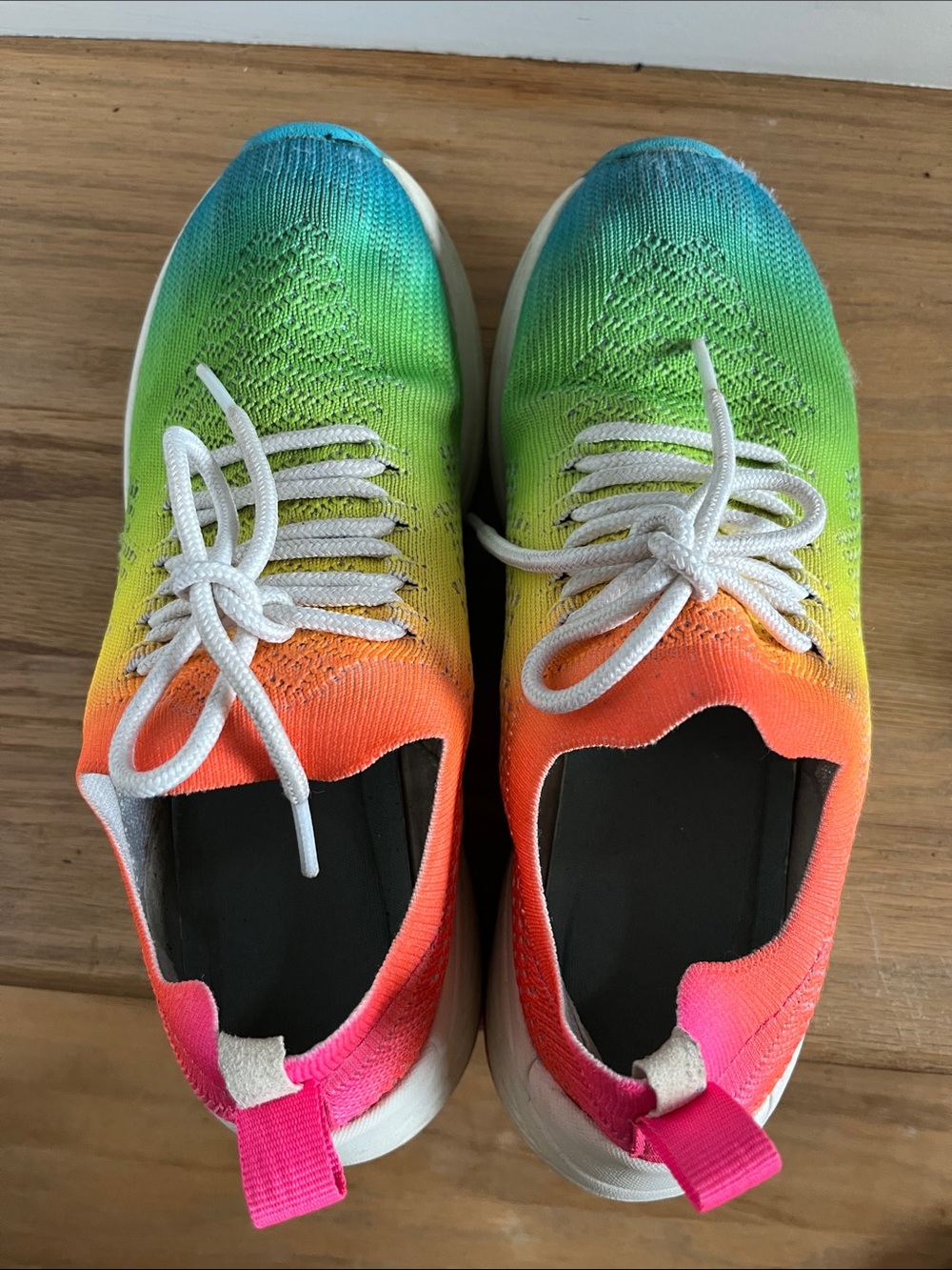 Skechers Women’s Rainbow Gradient Knit Sneakers - Pink Orange Yellow Green Blue - Picture 4 of 5